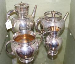 A Victorian four piece silver tea set by Martin, Hall & Co, hallmarked London 1878 and engraved to b