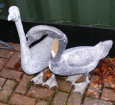 A pair of galvanised geese garden ornaments