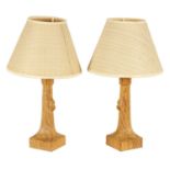 A PAIR OF ROBERT ‘MOUSEMAN’ THOMPSON AZED OAK TABLE LAMPS