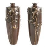 A FINE PAIR OF JAPANESE MEIJI PERIOD BRONZE AND MIXED METAL VASES BY MIYABE ATSUYOSHI