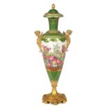 A LARGE 19TH CENTURY ORMOLU MOUNTED SEVERS STYLE PORCELAIN HALL VASE AND COVER