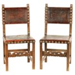 A PAIR OF 19TH CENTURY ITALIAN WALNUT AND LEATHER CHAIRS