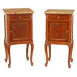 A PAIR OF 19TH CENTURY FRENCH MAHOGANY BED SIDE TABLES