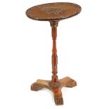 AN UNUSUAL 19TYH CENTURY YEW WOOD AND MAHOGANY TILT TOP WINE TABLE