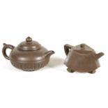 TWO 19TH CENTURY CHINESE BROWN CLAY SMALL TEAPOTS