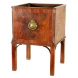 A GEORGE III CROSS-BANDED AND FIGURED MAHOGANY SQUARE WINE COOLER