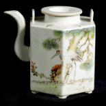 AN 18TH/19TH CENTURY CHINESE HEXAGONAL TEAPOT WITH SIGNED EIGHT CHARACTER PANEL