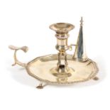 AN EARLY GEORGE III SILVER CHAMBER CANDLESTICK