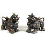 A PAIR OF BRONZE CHINESE DRAGON LIONS