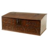 A LATE 17TH CENTURY DATED WESTMORELAND OAK BIBLE BOX