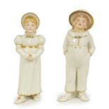 A PAIR OF LATE 19TH CENTURY WORCESTER FIGURAL TABLE SALT AND PEPPERETTE