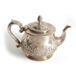 A VICTORIAN LARGE SILVER TEAPOT