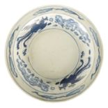 A LARGE CHINESE BLUE AND WHITE FIVE CLAW DRAGON BOWL