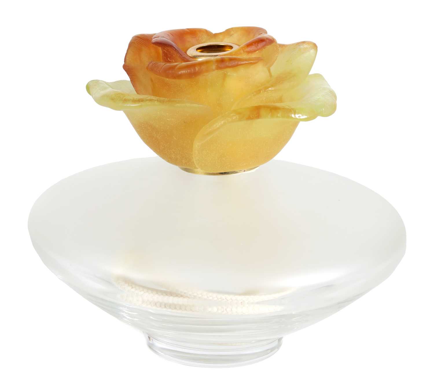 A DAUM ART NOUVEAU CLEAR AND FROSTED GLASS FRAGRANCE DIFFUSER WITH REMOVABLE PATE DE VERRE ROSE