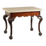 AN 18TH CENTURY COLONIAL HARDWOOD SERVING TABLE WITH LATER MARBLE SLAB TOP