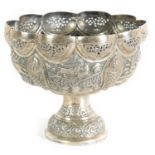 A LATE 19TH CENTURY INDIAN SILVER FOOTED BOWL