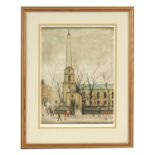 ARR. LAWRENCE STEPHEN LOWRY A SIGNED COLOURED PRINT “ SAINT LUKES CHURCH