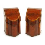 A PAIR OF GEORGE III KINGWOOD AND SATINWOOD CROSSBANDED FLAMED MAHOGANY KNIFE BOXES