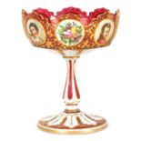 A GOOD 19TH CENTURY BOHEMIAN WHITE OPAQUE OVERLAID RUBY GLASS TABLE CENTRE PIECE