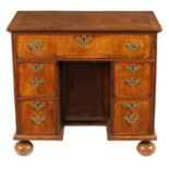 A WILLIAM AND MARY ELM AND HERRING BANDED WALNUT KNEEHOLE DESK