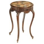 A 19TH CENTURY SPECIMEN MARBLE TOPPED STAINED FRUITWOOD JARDINIERE STAND