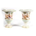 A PAIR OF MEISSEN CAMPANA SHAPED PEDESTAL VASES