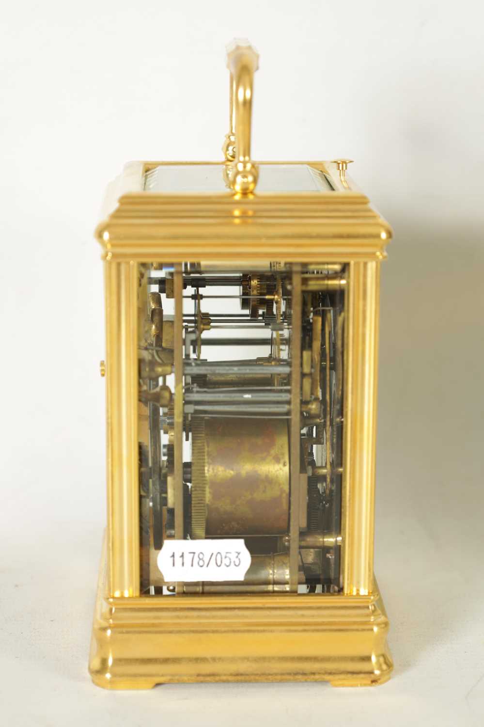 DROCOURT, PARIS. A 19TH CENTURY BRASS GORGE-CASE GRAND SONNERIE REPEATING CARRIAGE CLOCK WITH ALARM - Image 5 of 10