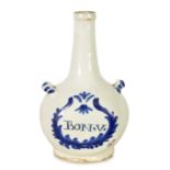 AN EARLY 18TH CENTURY DELFT BOTTLE NECK MEDICINE JAR