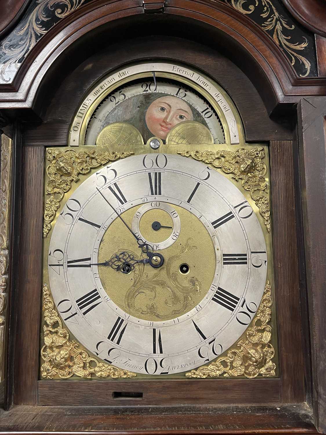 JOSEPH FINNEY, LIVERPOOL. A GEORGE III FIGURED MAHOGANY LONGCASE CLOCK - Image 16 of 16