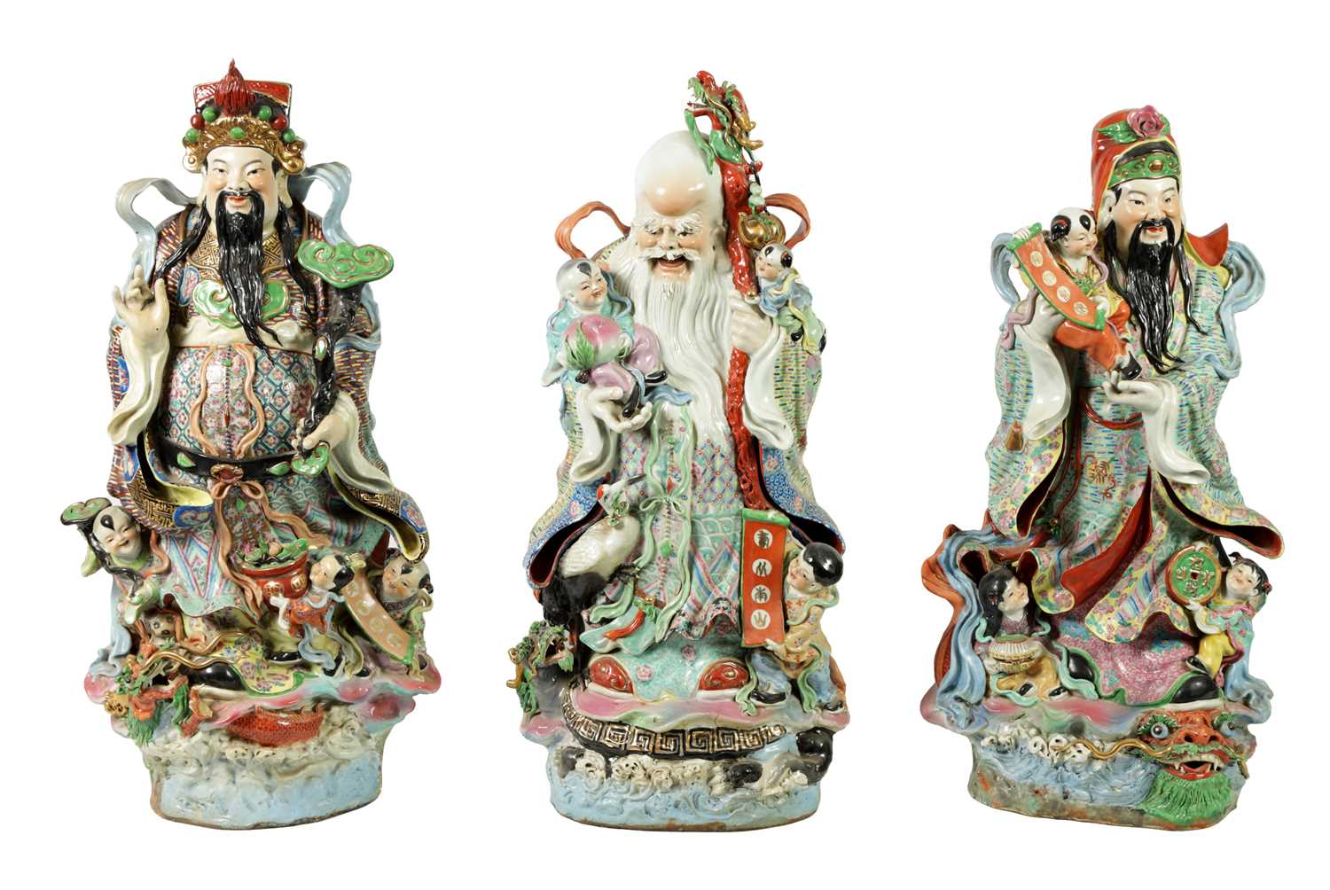 A MASSIVE GARNITURE OF THREE CHINESE REPUBLIC SAGE STANDING FIGURES