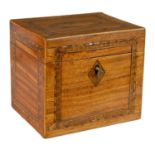 A GEORGE III SHELL INLAID SATINWOOD TEA CADDY