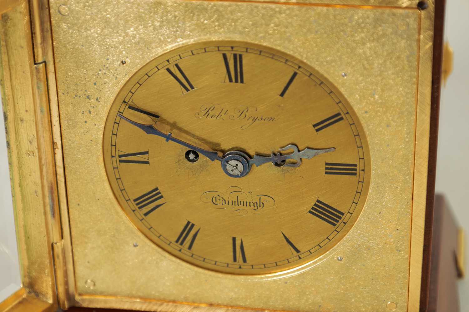 ROBERT BRYSON, EDINBURGH. A LATE 19TH CENTURY DOUBLE FUSEE CARRIAGE TYPE MANTEL CLOCK - Image 4 of 11
