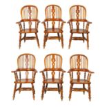 A SET OF SIX 19TH CENTURY STYLE ASH AND ELM BROAD ARM WINDSOR CHAIRS