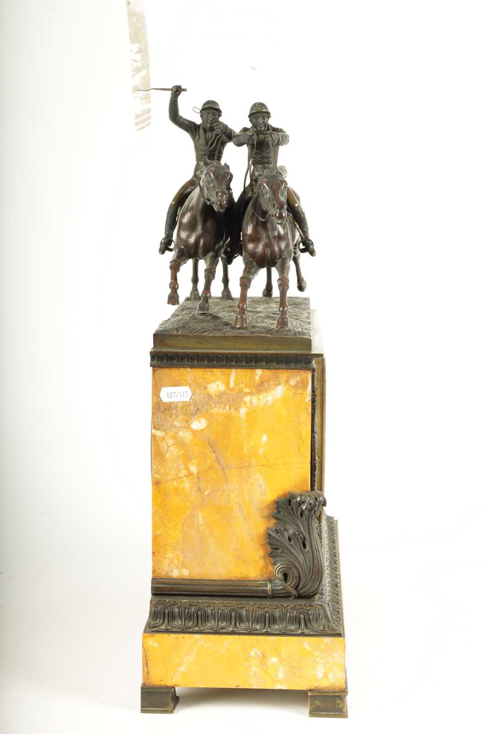 OF HORSE RACING/EQUESTRIAN INTEREST. A 19TH CENTURY FRENCH PATINATED BRONZE AND SIENNA MARBLE MANTEL - Image 5 of 9