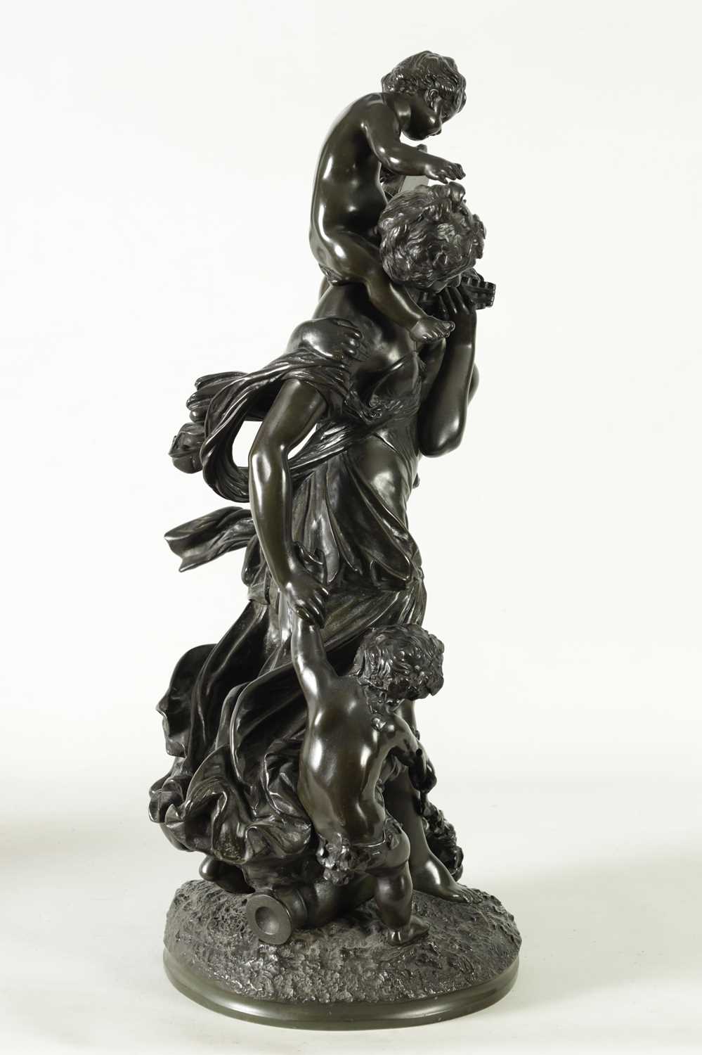 AFTER CLAUDE MICHEL CLODION. A FINLEY CAST 19TH CENTURY BRONZE OF BACHANTE AND DANCING PUTTI - Image 11 of 11