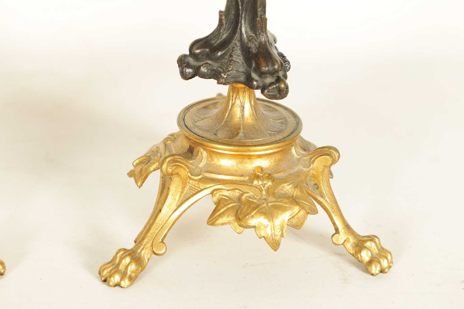 A PAIR OF LATE 19TH CENTURY FRENCH BARBIDIENNE STYLE BRONZE AND ORMOLU CANDLESTICKS - Image 7 of 11