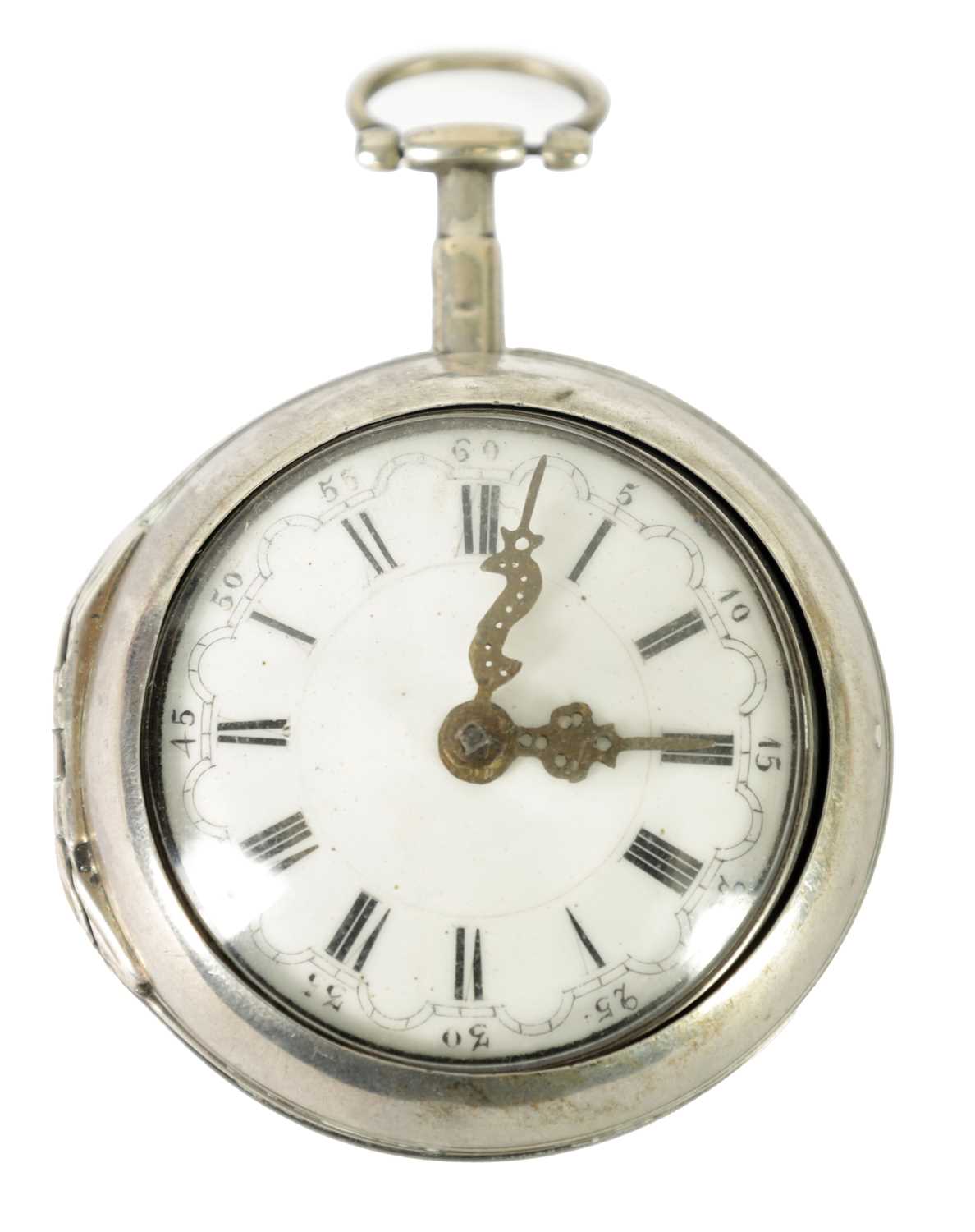 B. CLAY, LONDON. AN EARLY 18TH CENTURY SILVER PAIR CASE VERGE POCKET WATCH