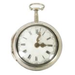 B. CLAY, LONDON. AN EARLY 18TH CENTURY SILVER PAIR CASE VERGE POCKET WATCH