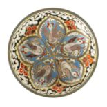 A LATE 19TH CENTURY CONTINENTAL ENAMELLED SHALLOW GLASS DISH