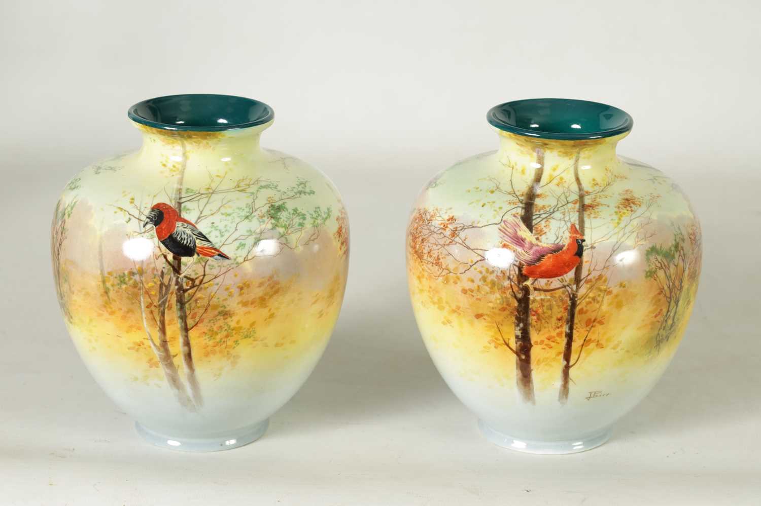 A PAIR OF ROYAL DOULTON PRINTED WARE BULBOUS SHOULDERED VASES SIGNED J PRICE - Image 6 of 10