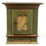 AN 18TH CENTURY FRENCH PAINTED HANGING WALL CUPBOARD