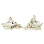 A PAIR OF LATE 19TH CENTURY MEISSEN PORCELAIN FIGURAL SWEETMEAT DISHES