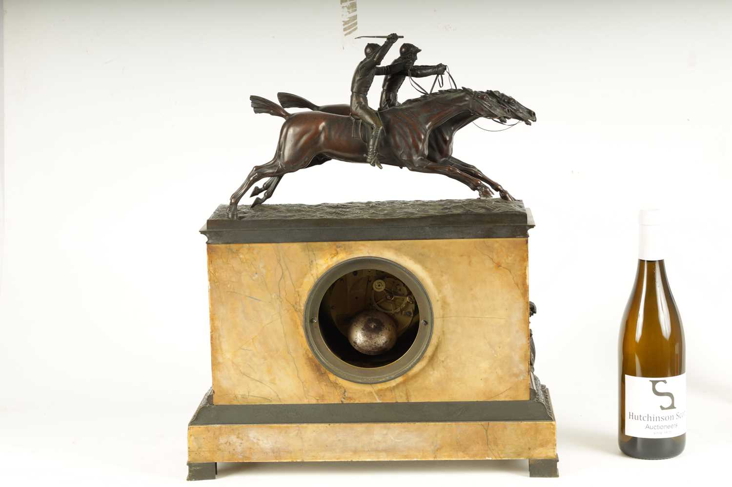 OF HORSE RACING/EQUESTRIAN INTEREST. A 19TH CENTURY FRENCH PATINATED BRONZE AND SIENNA MARBLE MANTEL - Image 9 of 9