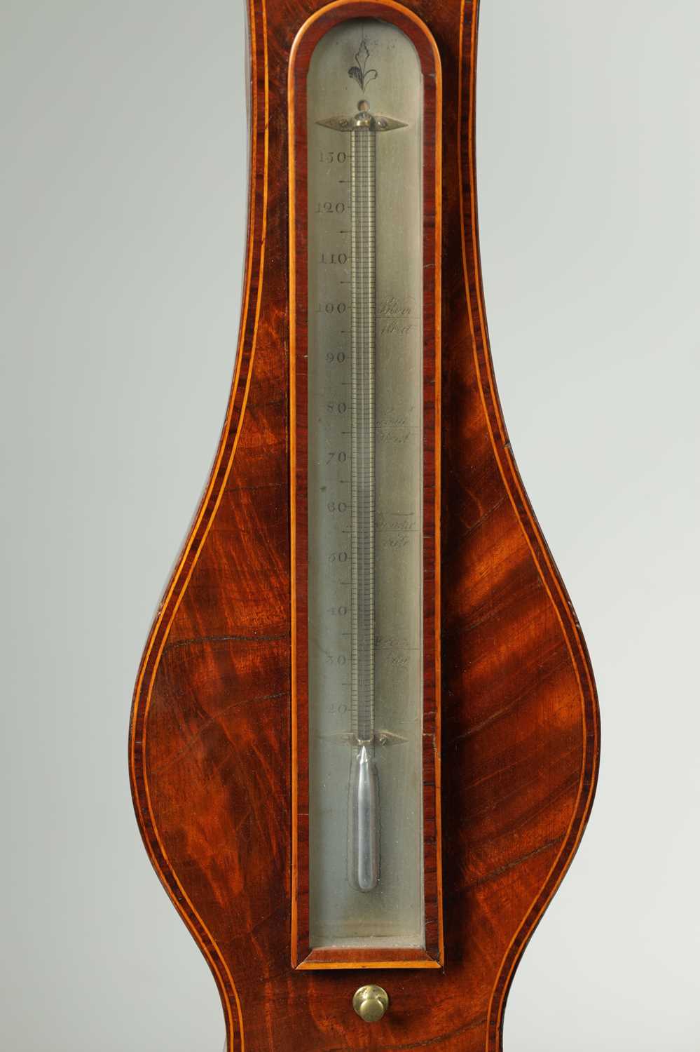 JAMES VECCHIO, NOTTINGHAM. A LATE GOERGE III FIGURED MAHOGANY WHEEL BAROMETER - Image 4 of 9