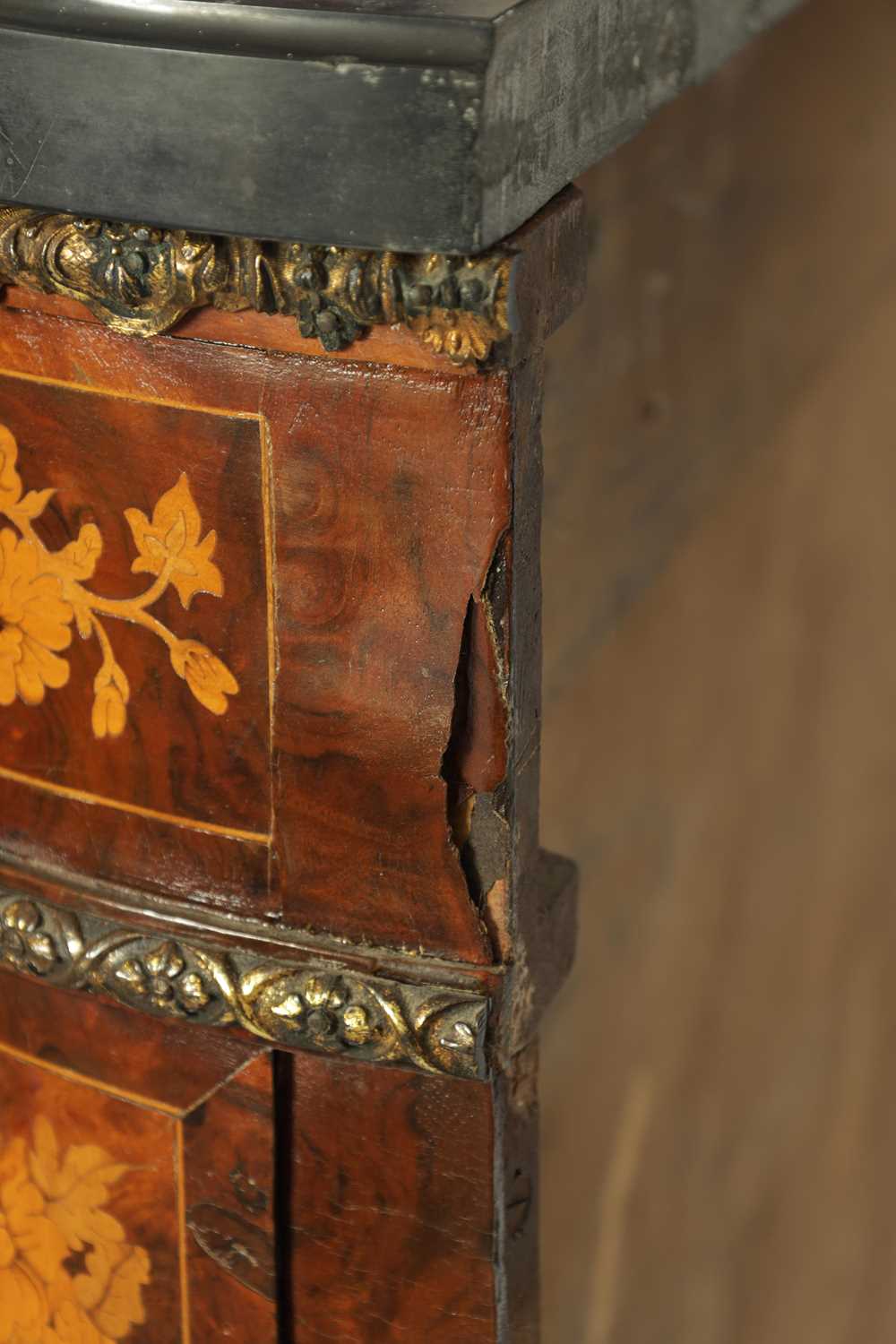 A FINE 19TH CENTURY ORMOLU MOUNTED WALNUT AND FLORAL MARQUETRY INLAID SERPENTINE SIDE CABINET - Image 15 of 16