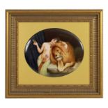 A FINE LATE 19TH CENTURY UNUSUALLY LARGE GERMAN KPM OVAL PORCELAIN PLAQUE SIGNED K. MILLER