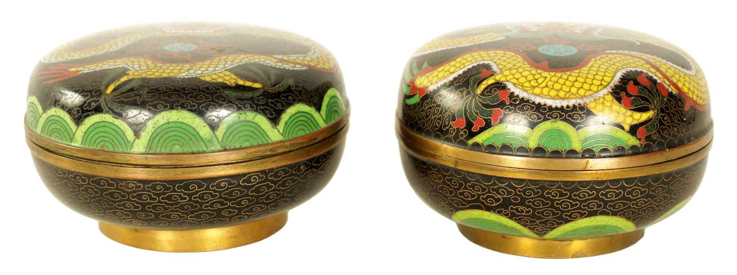 TWO 19TH CENTURY CHINESE CLOISONNÉ ENAMEL BOWLS AND COVERS