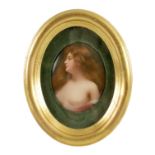 A LATE 19TH CENTURY VIENNA TYPE MINIATURE OVAL CONVEX PORCELAIN PLAQUE