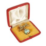 AN UNUSUAL MID 20TH CENTURY SWISS SILVER AND GUILLOCHE ENAMEL BALL WATCH BROOCH