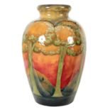 AN OVERSIZED 1930S/40S WILLIAM MOORCROFT TAPERING SHOULDERED VASE/LAMP BASE WITH PINCHED ROUNDED NEC